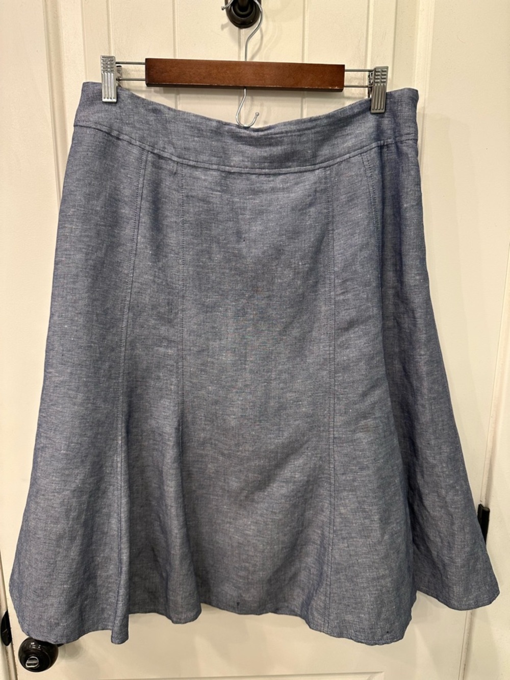 Coldwater Creek Blue Linen Blend Paneling Fit & Flare Midi Skirt Medium 10-12